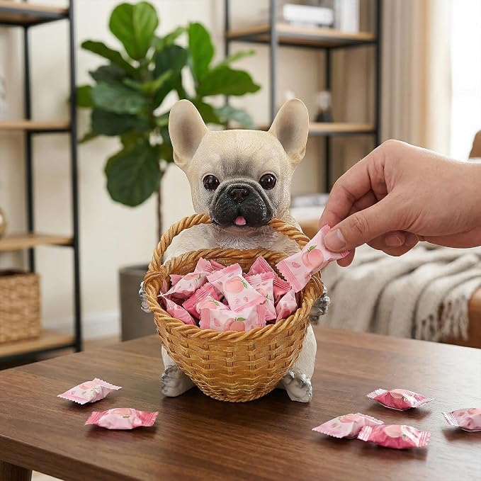 Cute French Bulldog Candy Bowl, Resin Dog Figurine Key Bowl for Entryway Table, Desktop Storage Basket Organizer for Desk, Unique Frenchie Lover Gift