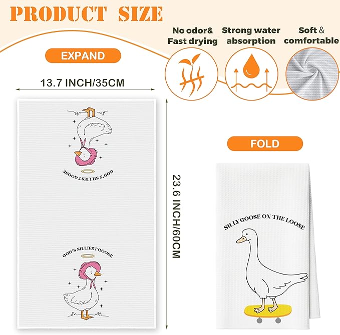 Kitchen Towels Set of 2, Silly Goose Dish Towel for Bathroom Kitchen, Cute Animals Decorative Hand Towels, Fast Drying Tea Towel, Housewarming for Goose Lovers Women Mom -03