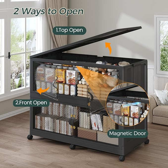 240GAL Plastic Storage Bins with Lid, 960QT Extra Large Stackable Closet Organizers and Storage, Collapsible Storage Boxes with Wheels, Folding Cabinet for Home Kitchen Office, 4Pack Black