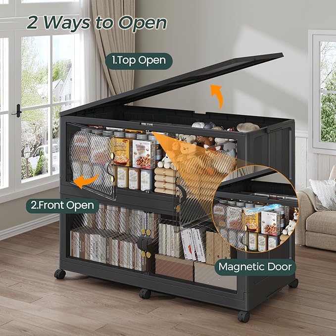 180GAL Plastic Storage Bins with Lid, 720QT Extra Large Stackable Closet Organizers and Storage, Collapsible Storage Boxes with Wheels, Folding Cabinet for Home Kitchen Office, 3Pack Black