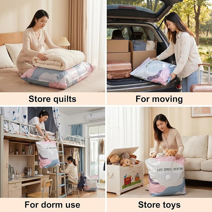 Zero Pump Storage Bags, No‑pump Vacuum Storage Bags – Press & Seal, No Pump Needed, Extra Large 𝐒torage 𝐁ags, Reusable for Clothes Duvet Travel and Home (M 6pcs)