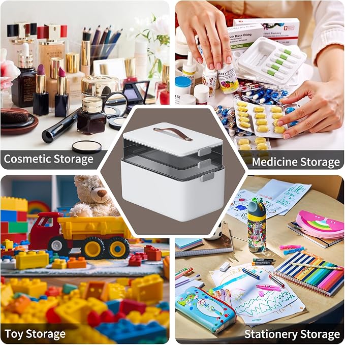 CTIME 3-Tier Medicine Organizer - Portable Medicine Cabinet with Handle | Multipurpose Medical Box, Pill Organizer, Empty First Aid Kit for Home