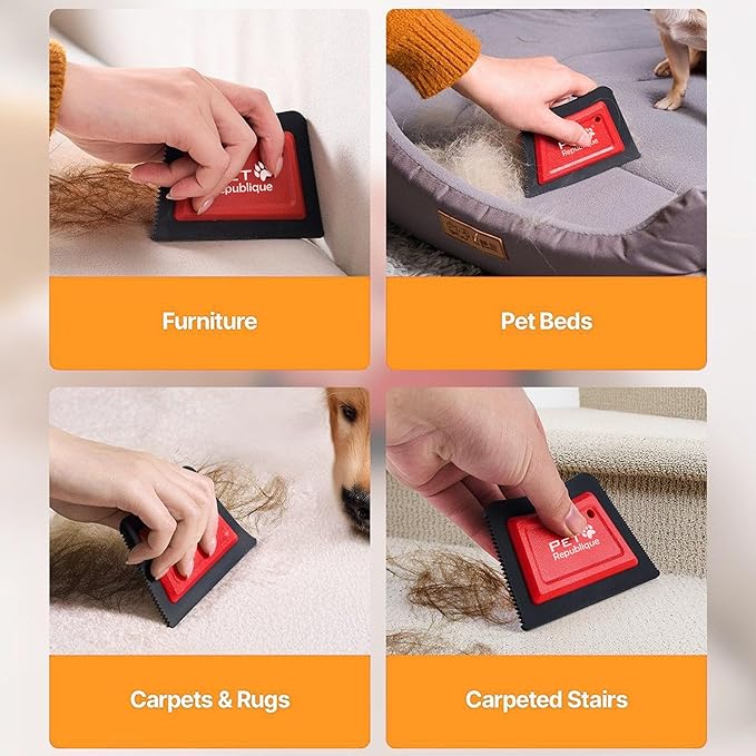 Pet Republique Fur Removing Tool for Carpet & Upholstery – Reusable Rubber Scraper/Detailer for Furniture, Carpet, Upholstery & Car to Lift Embedded Fur