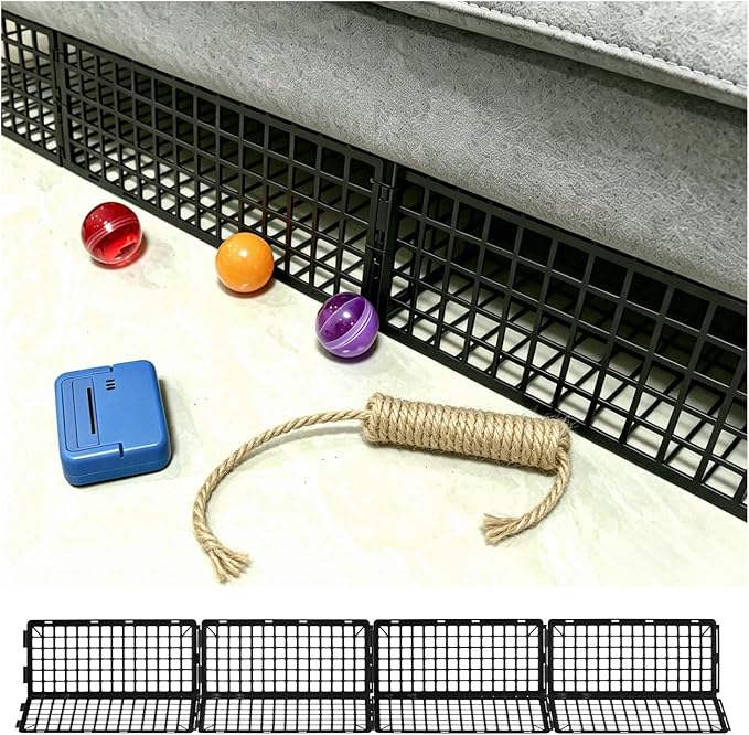 8 Pack Under Bed Blockers for Pets – Easy to Install Black Plastic Under Couch Blocker (6.5" H X 14.5" L) – Prevents Dogs, Cats, Toys from Getting Under Sofa or Furniture