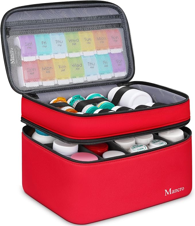 Mancro Dual Layers Medicine Organizer Bag with Lockable Zipper | Pill Bottle Organizer Storage, Medication Bag for Pills, Vitamins, Medical Supplies for Home Storage, College Medicine Kit