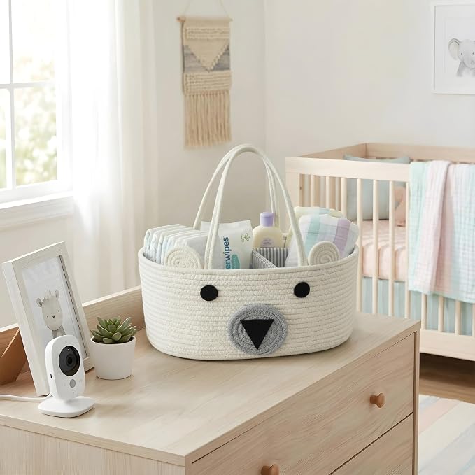DECOMOMO Teddy Bear Basket, Large Diaper Caddy Basket | Baby Baskets for Baby Shower (Animal)