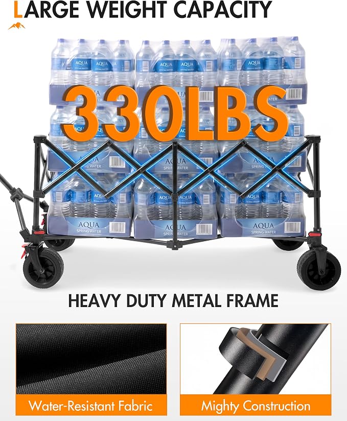 Portal Ultra Compact Folding Wagon Cart with Brakes, 300L Large Cart | Portable Outdoor Design; Durable Construction; Easy Setup & Storage; Color: Black