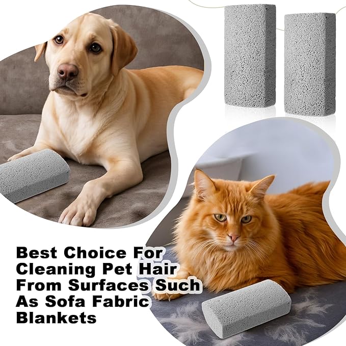 InnoHHustle 2 Pcs Pet Hair Block, Pet Hair Remover Grey Pumice Stone for Dog Cat Fur Removal Cleaning Dog Cat Fur Remover Stone Pets Rocks for Sofa Car Interior Bedding Carpet Couch Furniture