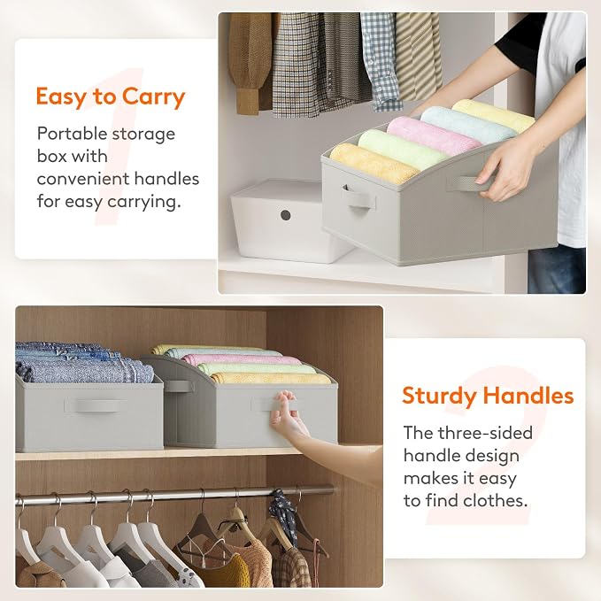 Lifewit Trapezoid Closet Storage Bin for Shelf, 6 Packs 16L, Light Gray | Non-woven Closet Organizer Baskets with Handles, Foldable Clothes Containers Boxes for Clothing, Book, Purse, Medium