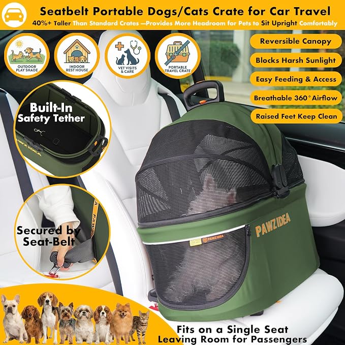 PAWZIDEA Double Pet Stroller with 2 Detachable Carrier for Multiple Pets | Portable Travel Crate & Car Seat Combo & TSA-Approved Expandable Carrier, Foldable Jogger Stroller for 2–4 Cats or Small Dogs