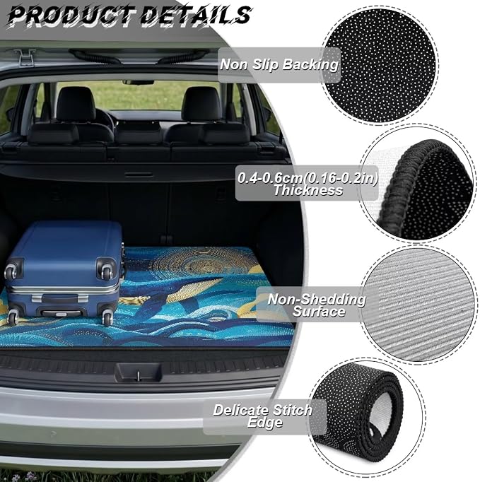 Starry Night Whale Car Trunk Mat 29" x 39" Camping Cargo Liner for Family, Dustproof Non-Slip Car Floor Mats for SUV Van Vehicle Truck Universal Fit (Blue)