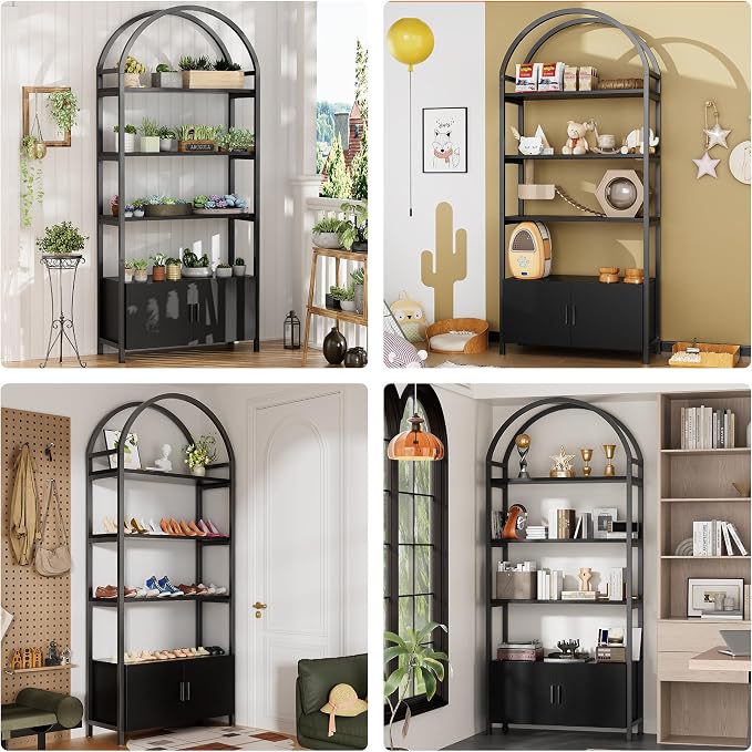 Kepptory Arched Cat Storage Shelf, 5-Tier Cat Tower Display Rack with Cabinet