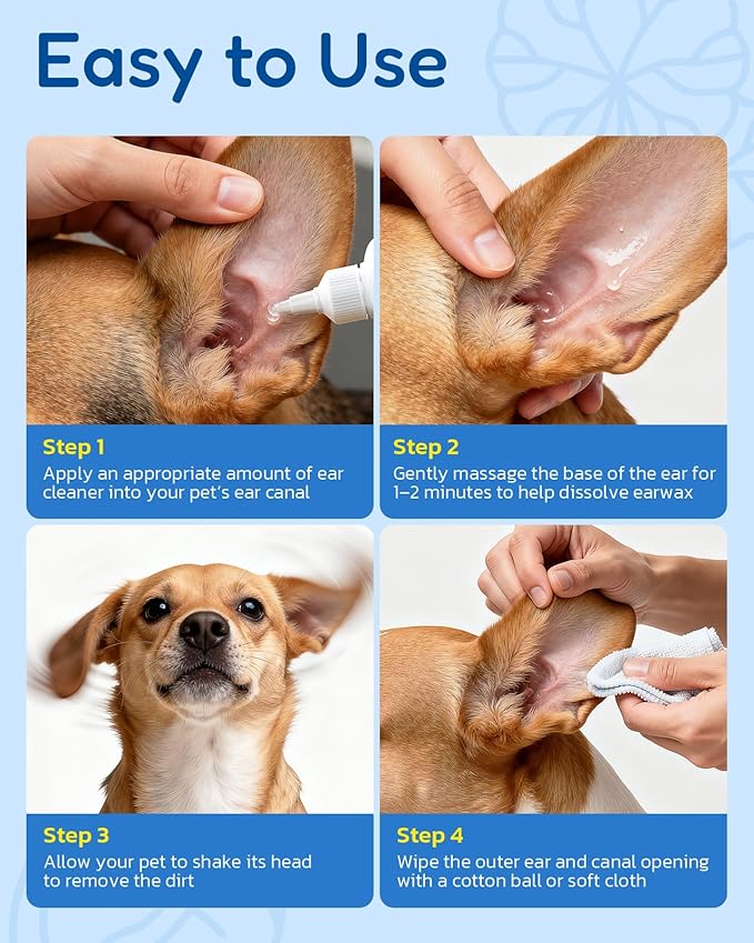 Ear Cleaner for Dogs & Cats - Gentle Non-Irritating Formula, Ear Cleaning & Care for All Ages, Removes Built-up Wax, Discharge, Dirt & Debris - 1.69oz Travel Size