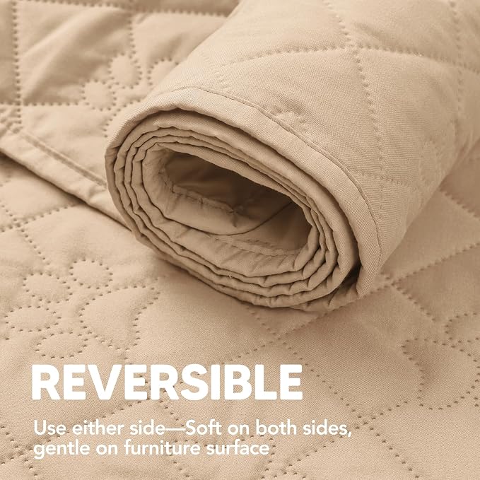 PAWFINITY Waterproof Couch Covers for Dogs, Pet Blanket for Sofa Washable | Paw Print Quilted, Hair Resistant, Anti Cat Scratch, Pee Proof Furniture Protector for 3 Seat Sofa and Bed, 30x80 Inch, Beige