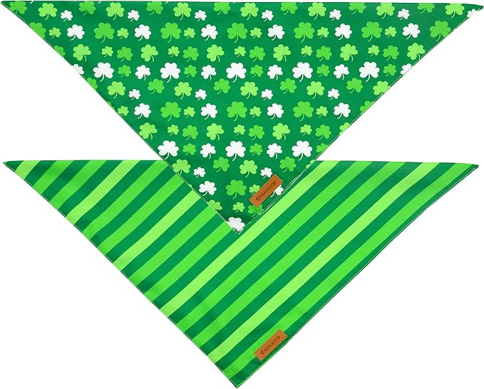 Realeaf St. Patrick's Day Dog Bandanas 2 Pack, Triangle Reversible Pet Scarf for Boys and Girls, Premium Durable Fabric, Holiday Bandana for Large and Extra Large Dogs (X-Large)