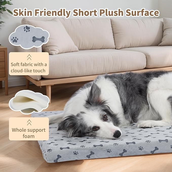 Fancy Dog Bed Mat Cute Dog Crate Pad, Reversible ＆ Machine Washable, Small to XXX-Large Dogs,Bones, Cat Claws (Grey, Large(36x24in))