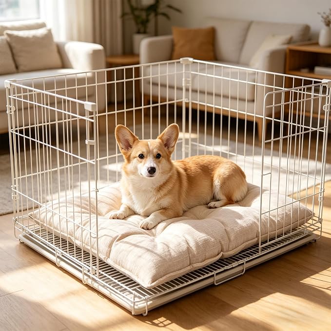 Chew Proof Dog Bed for Crate, Indestructible Durable Kennel Mat with Reinforced Corners, Large Washable Chew Resistant Pet Pad for Small Chewers (Gray, 23"×17")