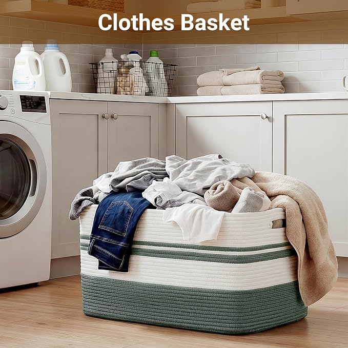 Large Laundry Basket/Hamper, 25"x16"x16" Rectangle Woven Basket | Toy Storage Basket, Baby Blanket Basket, With Handle, Shelf Basket, Living Room Organizing
