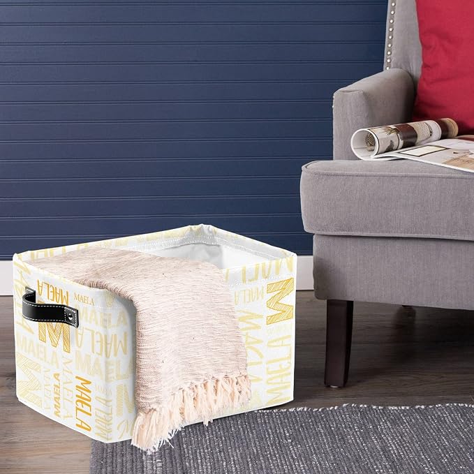 Foldable Personalized Storage Box for Boys Girls with Name Waterproof Kids Custom Storage Bin Baskets Cube Boxes Organizer with Handles for Organizing Shelf Closet, 1 Pack