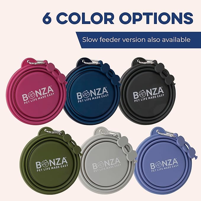 Bonza Collapsible Dog Bowls - X-Large 50 oz, Dog Travel Accessories, Silicone Portable Dogs Bowl & Water Dish with Reinforced Rim & Carabiner for Hiking, Camping, and Car Trips, Black