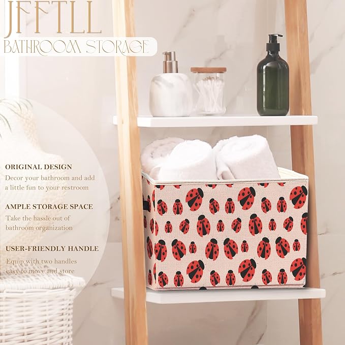 Ladybug Storage Bins with Handles, Ladybug Gifts for Women Men, Cute Ladybird Insect Collapsible Laundry Basket Storage Box for Home Bedroom Bathroom Clothes Toys Books -Pink