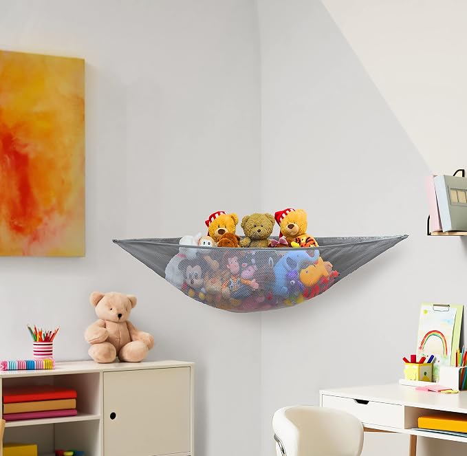 Simple Houseware 2 Pack Stuffed Animal Toy Hammock Net, Gray | Jumbo Size Corner Wall Storage for Kids Room