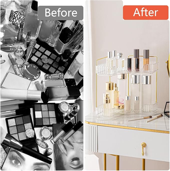 Corner Bathroom Counter Organizer Bathroom Countertop Shelf Makeup Organizer for Vanity Perfume Tray for Corner Storage (2 Tiers, White)