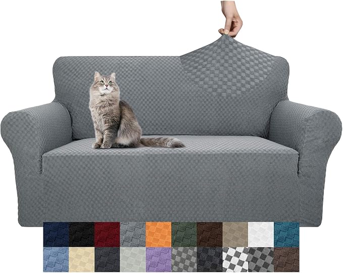 YEMYHOM Couch Cover Latest Jacquard Design High Stretch Sofa Covers for 2 Cushion Couch, Pet Dog Cat Proof Loveseat Slipcover Non Slip Magic Elastic Furniture Protector (Loveseat, Light Gray)