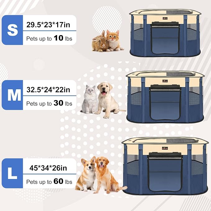 Dog Playpen, Pet Playpen, Foldable Kitten cage Puppy Play Pen, Portable Dog Kennel Tent Crate, Indoor Outdoor Travel Camping Use for Small Animals with Carrying Case (Blue L)