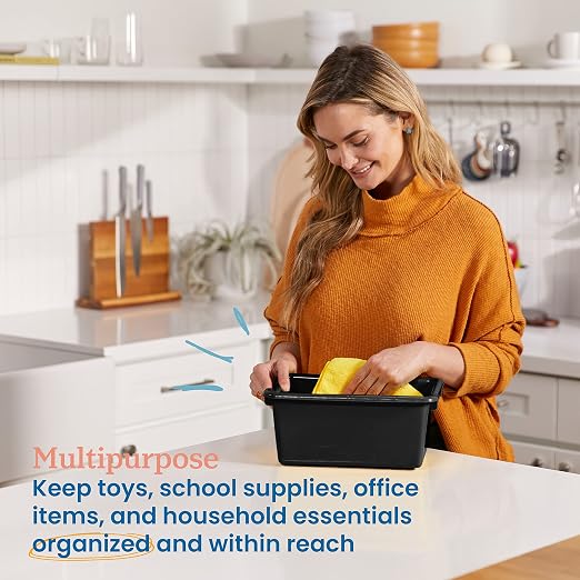 ECR4Kids Scoop Front Storage Bins, Multipurpose Organization, Black, 10-Piece | Durable plastic, GREENGUARD Gold Certified, 1.2 gallon capacity, lightweight & nestable, built-in handle, classroom/home use