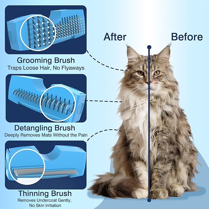 Dog Steam Brush for Dogs & Cats,5-in-1 Self-Cleaning Dog Steam Brush with 3 Swap-in Heads (Grooming, Dematting, Deshedding),Renu Dog Brush for Shedding & Hair Removal,Includes Cat Waterless Shampoo