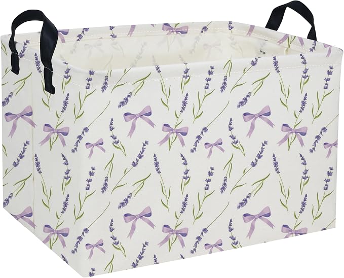 Rectangle Girls Baskets Flower Basket Cute Storage Bin Organizer Box for Room Decor Gift Basket(Purple flowers)
