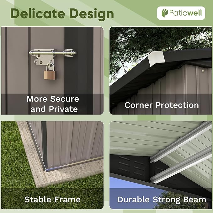 Patiowell 6x4 FT Outdoor Storage Shed, Garden Tool Storage Shed | with Sloping Roof and Double Lockable Door, Outdoor Shed for Garden Backyard Patio Lawn, Brown