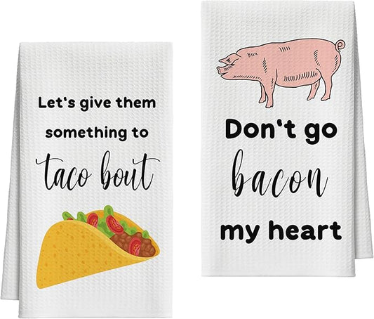Kitchen Towels Set of 2, Tacos and Pig Dish Towel for Kitchen, Decorative Hand Towels for Bathroom, Fast Drying Tea Towel with Funny Sayings, Housewarming Xmas Gifts for Women Mom -B16