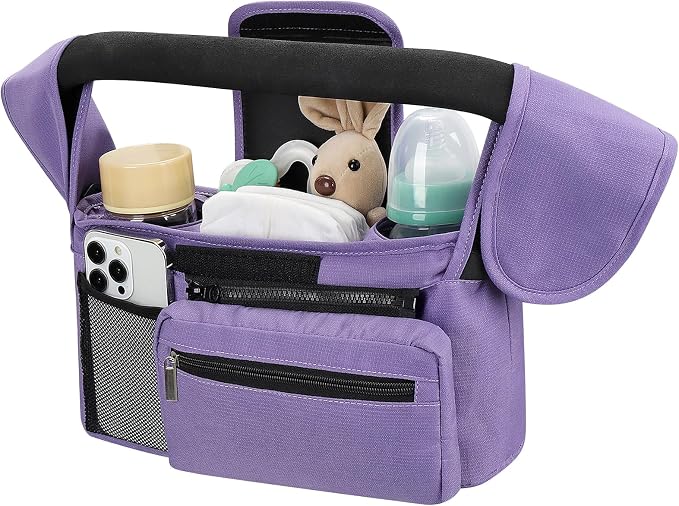 Accmor Universal Stroller Organizer with Insulated Cup Holder Detachable Phone Bag and Shoulder Strap,Stroller Bag Caddy Organizer for Uppababy, Baby Jogger, Britax Strollers