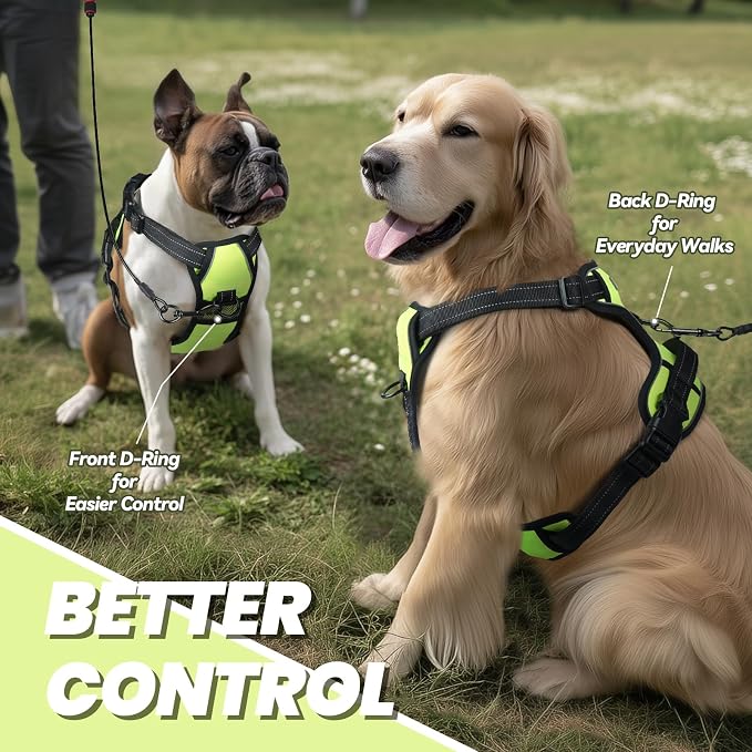 VIVAGLORY No Pull Dog Harness Vest Harness, XL, Bright Yellow - Plain | with Handle Front and Back Clip for Training & Pulling, No Pull & Escape Proof Padded Adjustable for Pet Puppy