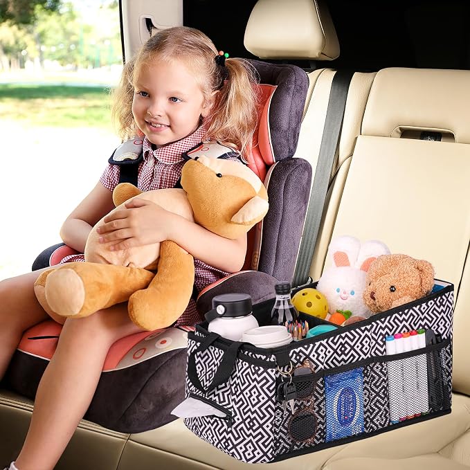 HEYSKAY Backseat Car Organizer Car Caddy Passenger Seat Organizer for Kids | Collapsible Small Car Storage, Console Front Seat Car Organizer for Truck, SUV and Minivan, Adjustable Compartment Space