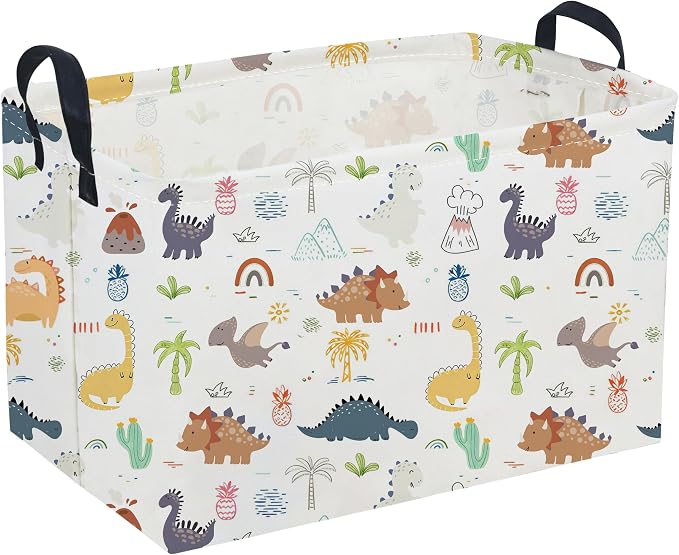 Sanjiaofeng Rectangular Dinosaur Basket,Baby Storage Bins with Handles,Dirty Clothes Basket,Kids Book bin,Dinosaurs Room Decor(Tropical Dinosaurs)