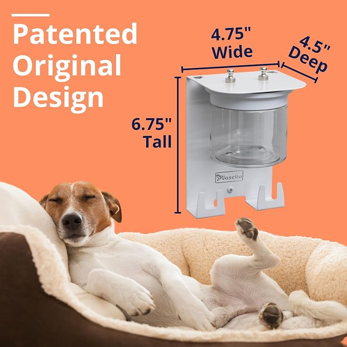 Dog Leash Holder for Wall with Shelf — Wall Mounted Dog Treat Holder & Station, 1 Airtight 16oz Treat Container, 6 Hooks, Patented Lidless Slide-to-Seal Jar, Solid Steel, Made in USA, White