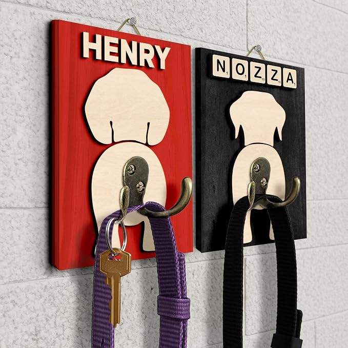 Personalized Dog Leash Holder, Custom Dog Butt Harness Wall Hanger Organizer with Name, Hooks for Leashes, Keys, Collars, Funny Leash Rack Wall Mount for Entryway, Gift for Pet Lovers, Home Décor