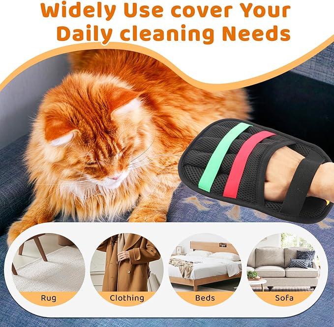 Pet Hair Remover Glove for Dogs & Cats, Newly Upgraded Reusable Electrostatic Pet Hair Gloves, Pet Hair Remover Tool for Clothing, Couch, Carpet, Car Seat (2Pcs - Black)