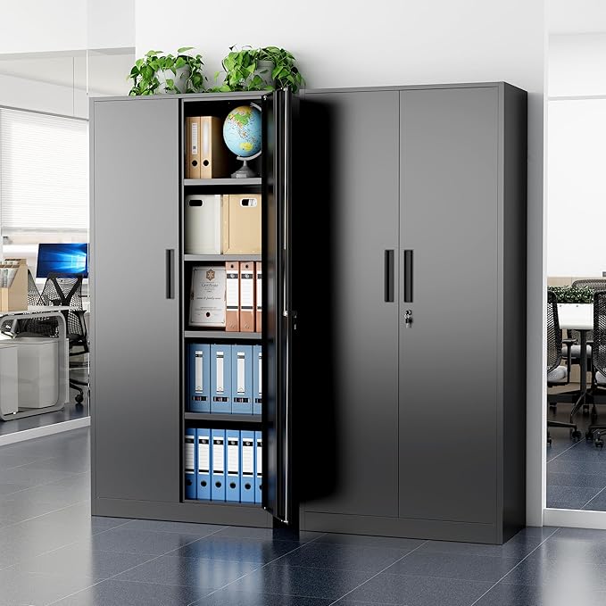 Greenvelly Metal Storage Cabinet, 72" Black Locking Storage Cabinets with Doors and 4 Shelves, Tall Tool Storage Cabinet for Garage, Steel Lockable File Cabinet Metal Locker for Home Office, Classroom