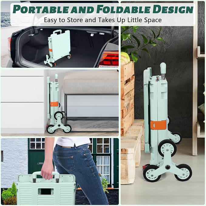 Foldable Utility Cart Collapsible Crate Rolling Carts with Stair Climbing Wheels Rolling Tote Basket Teacher Cart with Lid Wear-Resistant 360°Rotate Wheel Noiseless for Shopping Grocery Office