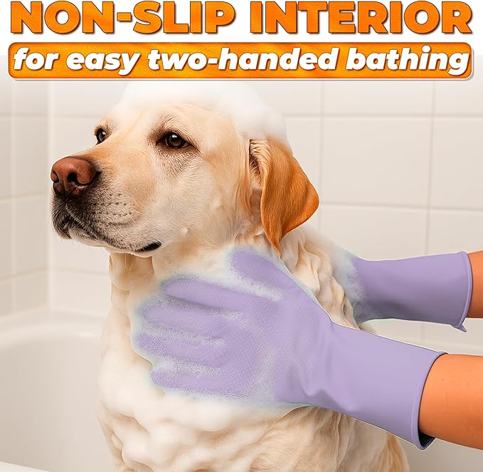 Cat & Dog Shampoo Gloves with 3000 Soft Bristles | 2-in-1 Dog Bath Gloves for Massage, Grooming & Clean Wet or Dry