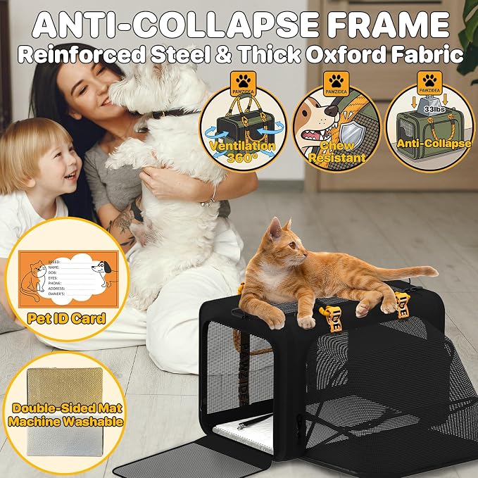 PAWZIDEA Expandable Pet Carrier with Wheels, TSA Airline Approved, Up 18lbs | 18x11x11 Underseat, Rolling Soft-Sided Carrier for Large Cats & Small Dog Travel Bag, Self-Locking Zippers, Telescopic Handle