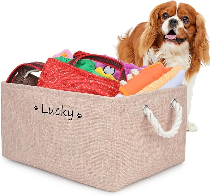 Personalized Dog Toy Storage Basket Bin, Customized Pet's Name Storage, Collapsible Organizer Box for Dog Toys, Clothing, Apparel & Accessories (Pink, M)