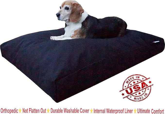 Dogbed4less XL Memory Foam Dog Bed Pillow with Waterproof Liner and Durable Pet Bed Canvas Cover 40X35 Inches, Black