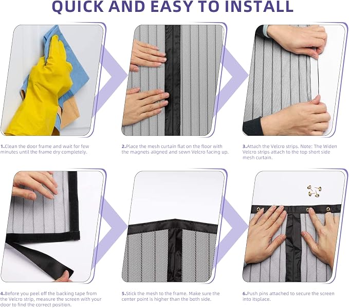 Magnetic Screen Door 72x80, Self Sealing | Heavy Duty Door Screen Magnetic Closure - Keep Bugs Out, Retractable Screen Door Mesh - Pet and Kid Friendly, Hands Free Mesh