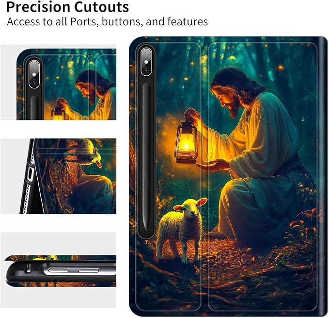 Case for Samsung Galaxy Tab S10+ Plus 2024/ S9 FE Plus/ S9 Plus 12.4" 2023 | Slim Leather Smart Cover with Multi-Angle Anti-Slip Stand [Auto Wake/Sleep] Shell for Women Men, Man Sheep Forest