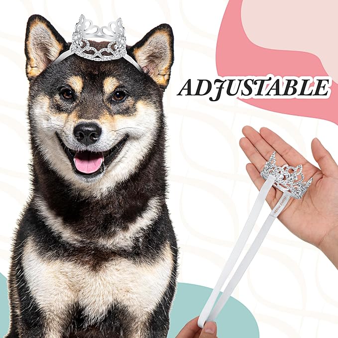 2 Pcs Dog Crown Headband Dog Tutu Dress Set Crystal Rhinestone Tiara Crown Tutu Skirt Pet Dress Costume for Puppy Birthday Party Wedding Photo Prop Costume(Large,White)